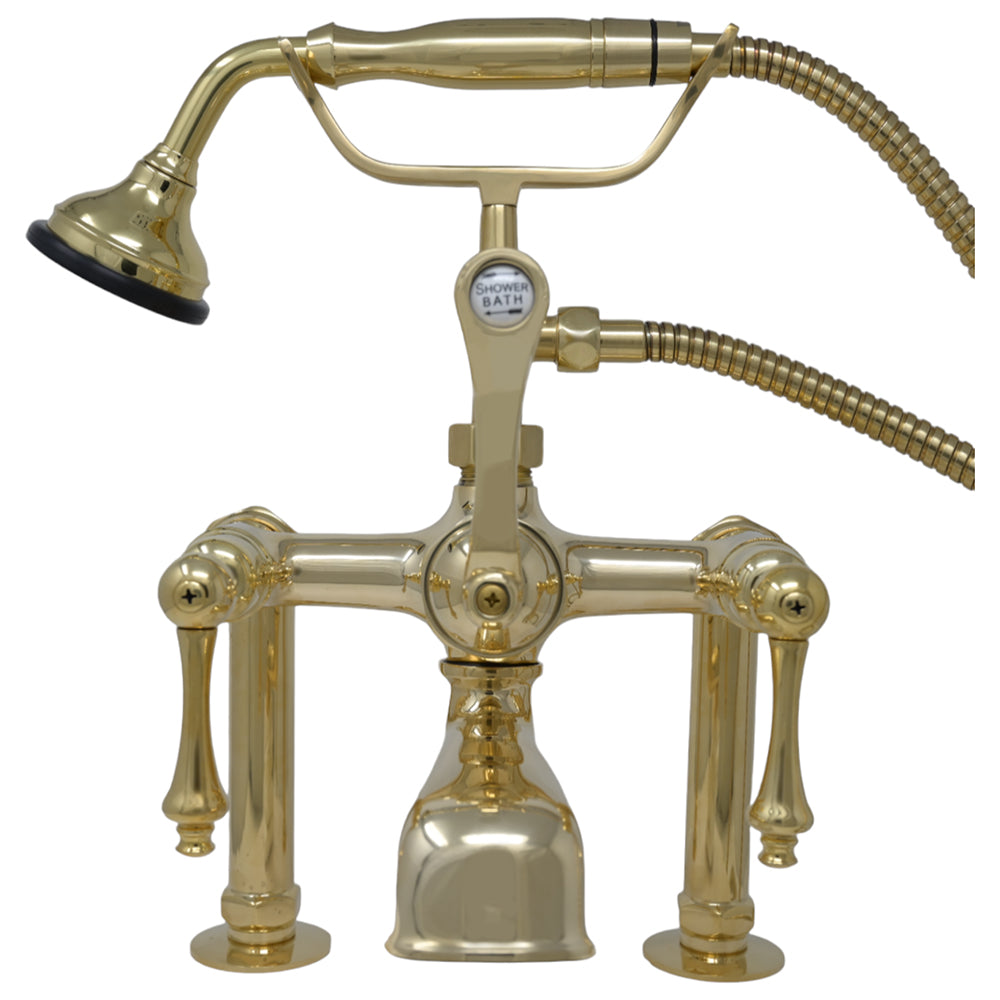 Strom Living British Telephone Deck Mount Tub Faucet with Handheld Shower and Diverter Handles