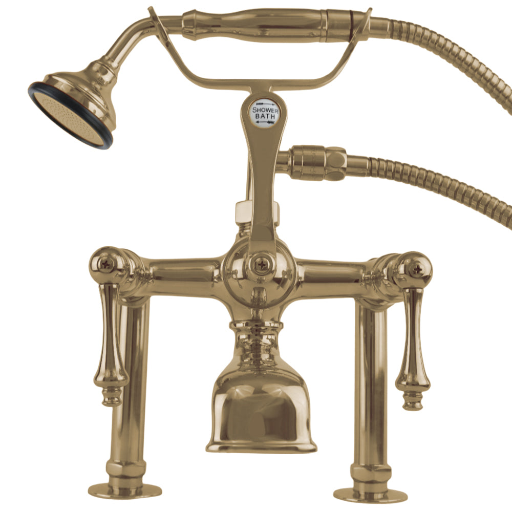 Strom Living British Telephone Deck Mount Tub Faucet with Handheld Shower and Diverter Handles