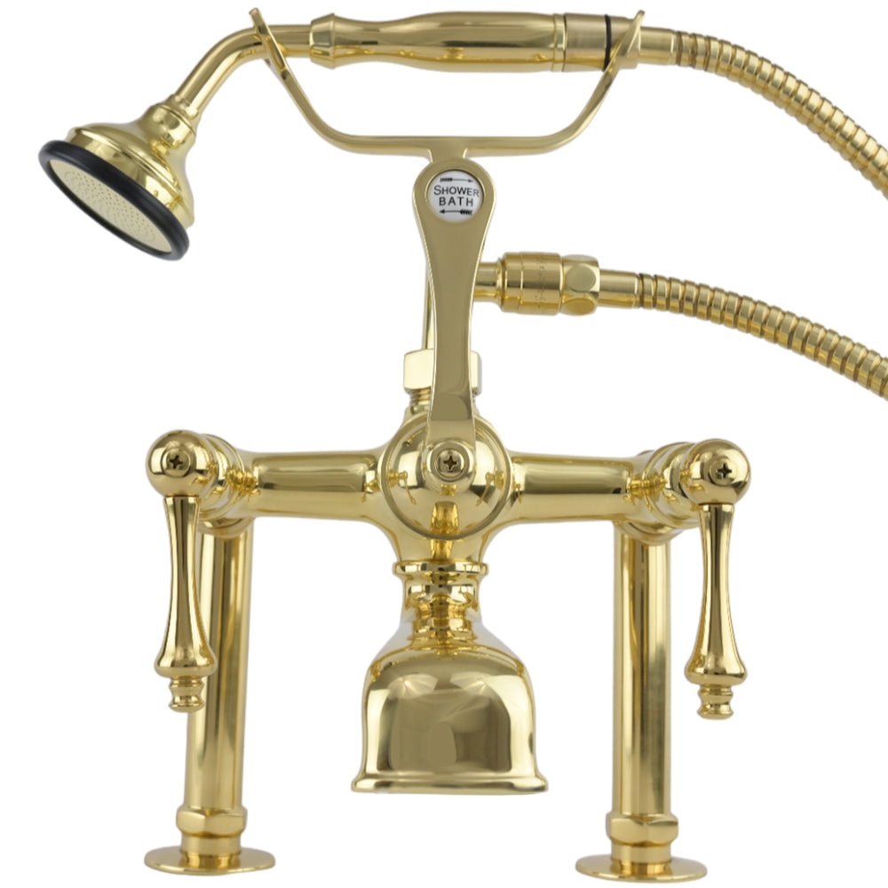Strom Living British Telephone Deck Mount Tub Faucet with Handheld Shower and Diverter Handles