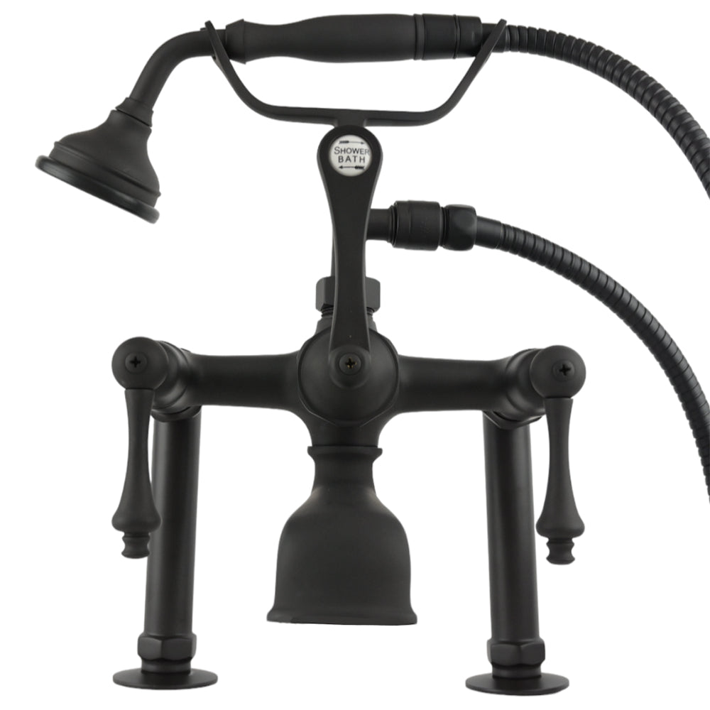 Strom Living British Telephone Deck Mount Tub Faucet with Handheld Shower and Diverter Handles