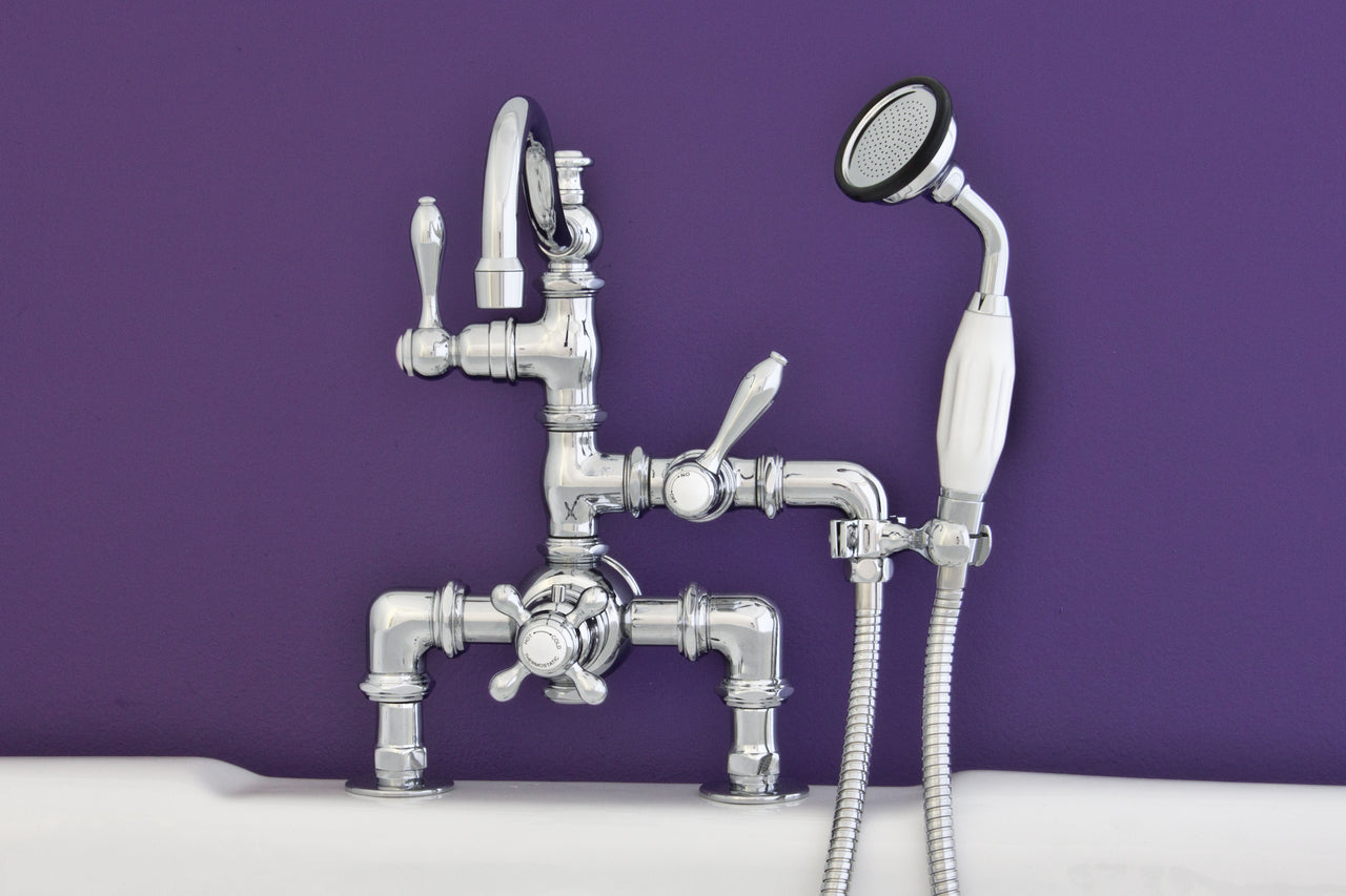 Strom Living Thermostatic Deck Mount Tub Faucet with Fixed Arched Spout