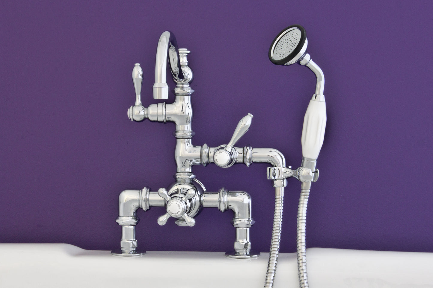 Strom Living Thermostatic Deck Mount Tub Faucet with Fixed Arched Spout