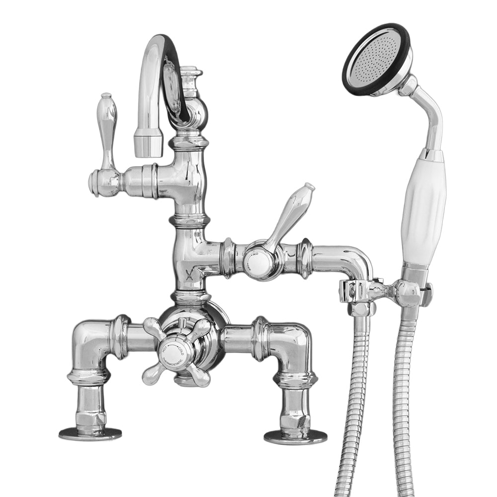 Strom Living Thermostatic Deck Mount Tub Faucet with Fixed Arched Spout