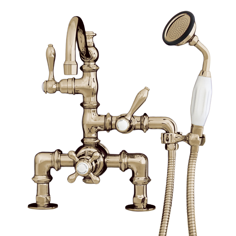 Strom Living Thermostatic Deck Mount Tub Faucet with Fixed Arched Spout