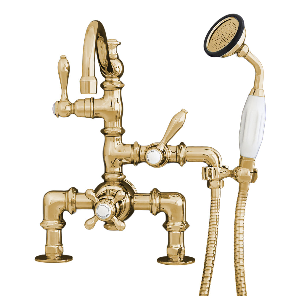 Strom Living Thermostatic Deck Mount Tub Faucet with Fixed Arched Spout