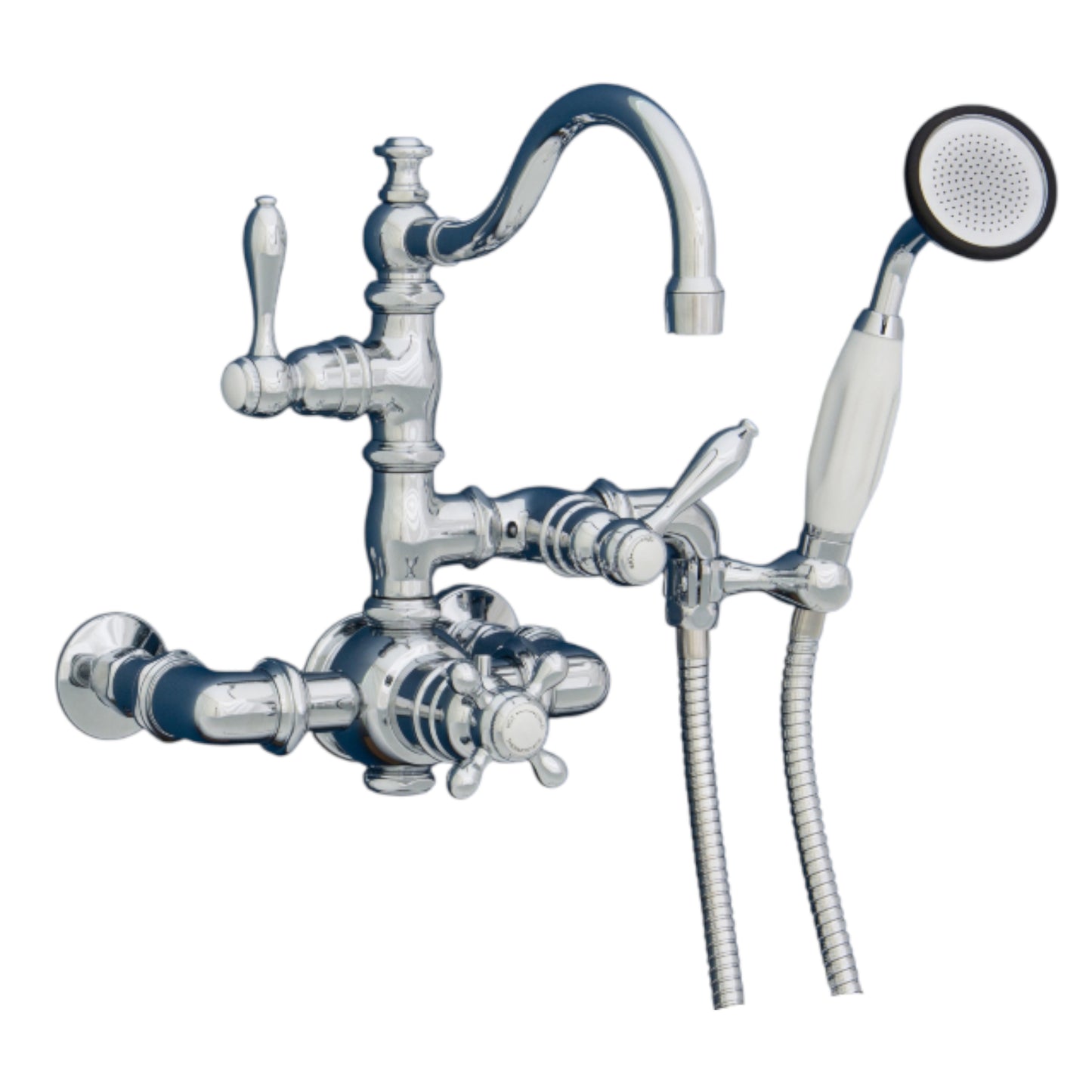Strom Living Thermostatic Tub Faucet with Fixed Arched Spout and Handheld Shower