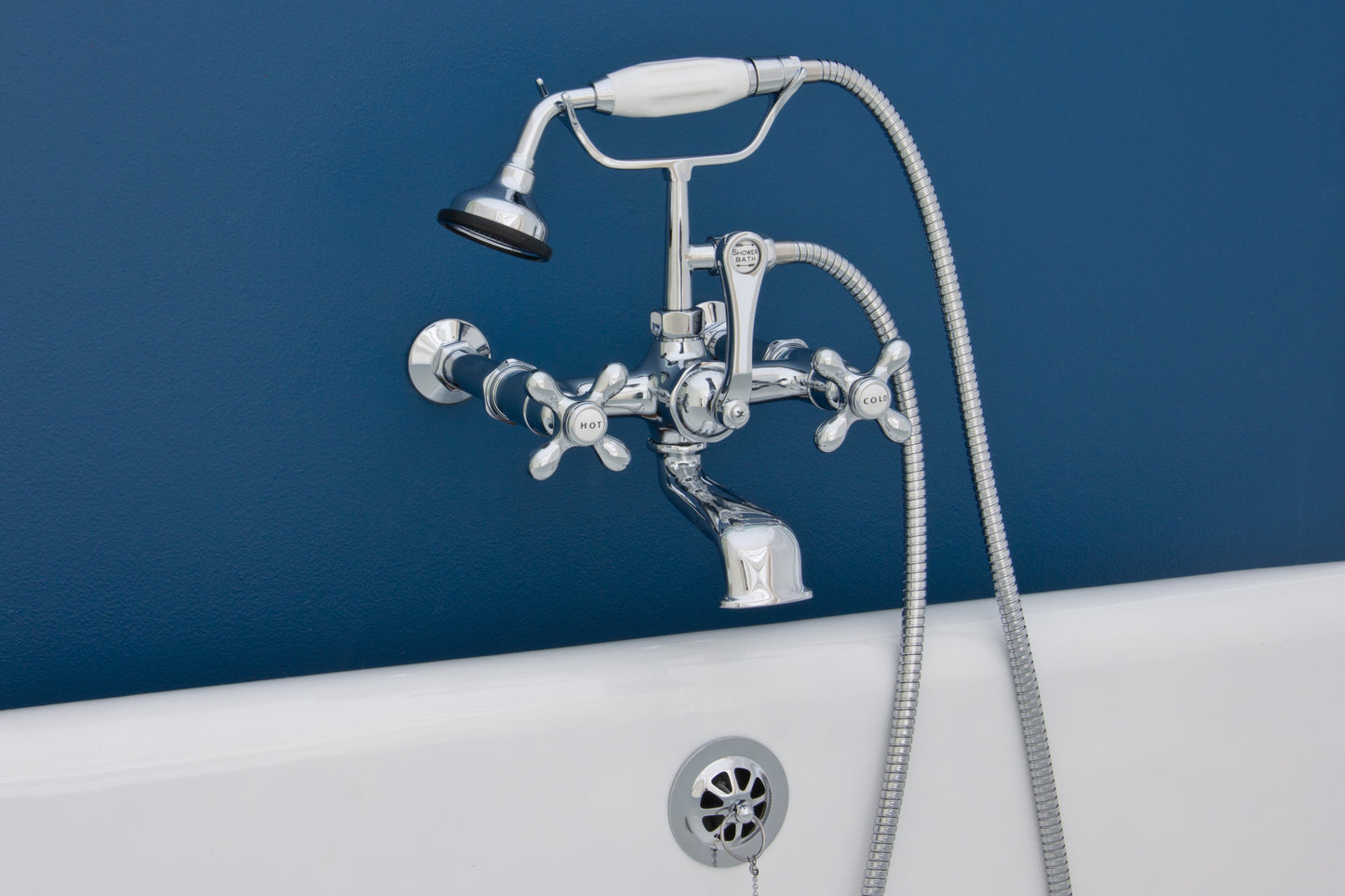 Strom Living British Telephone Wall Mounted Faucet with Cross Handles and 7" Center Faucet Body