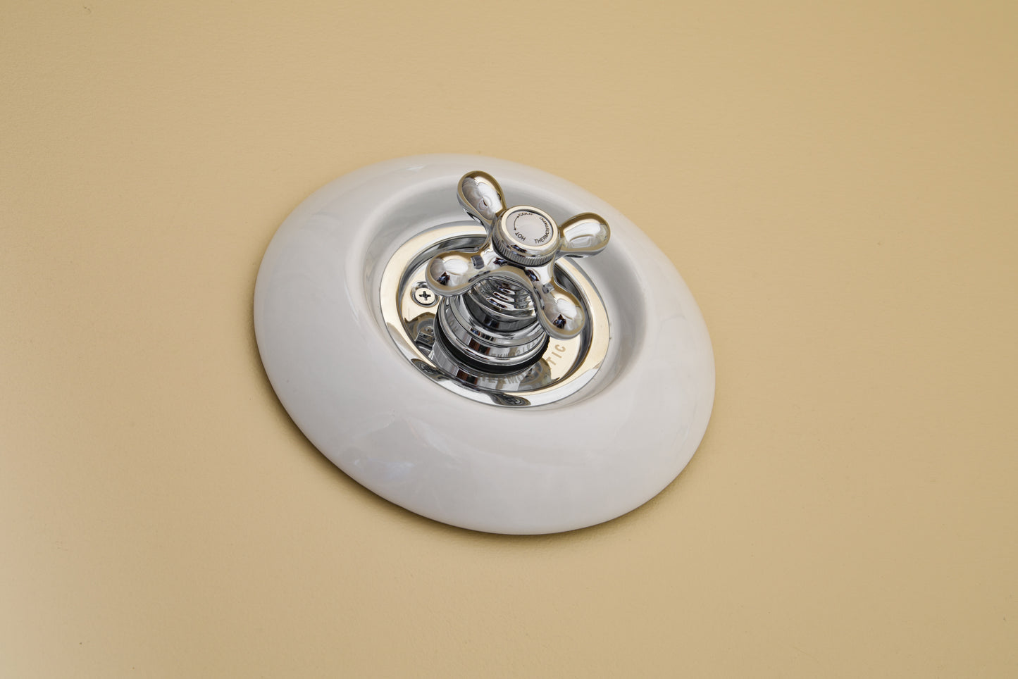 Strom Living Thermo Shower Control with Round Porcelain Plate and Cross Handle