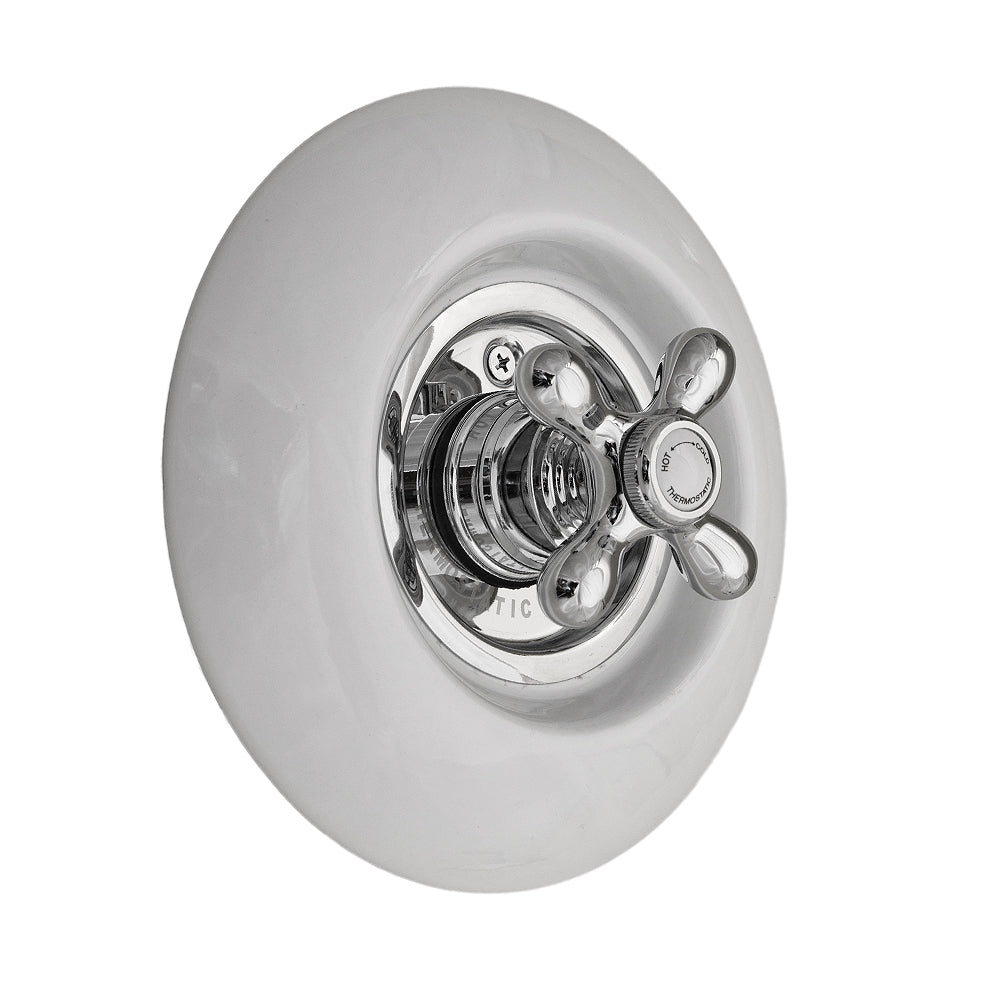 Strom Living Thermo Shower Control with Round Porcelain Plate and Cross Handle