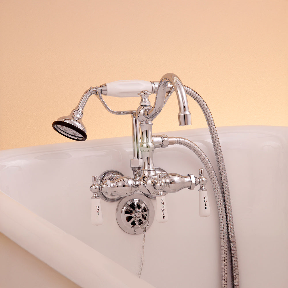 Strom Living Tub Faucet with Handheld Shower and Arched Spout