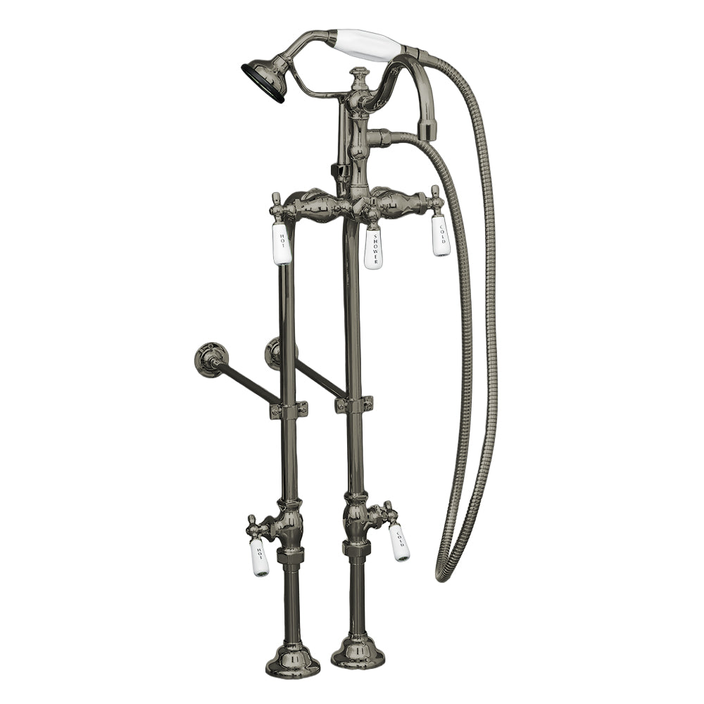 Strom Living Freestanding Tub Filler Faucet with Handheld Shower/ Porcelain Levers and Rim Supply Set