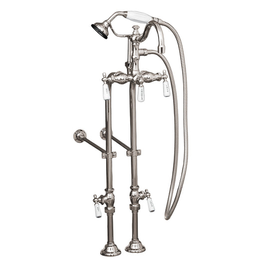 Strom Living Freestanding Tub Filler Faucet with Handheld Shower/ Porcelain Levers and Rim Supply Set