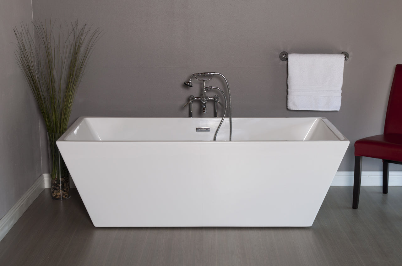 Strom Living Great Lake 71" Rectangular Soaking Acrylic Tub without Faucet Holes and Includes Integrated Drain