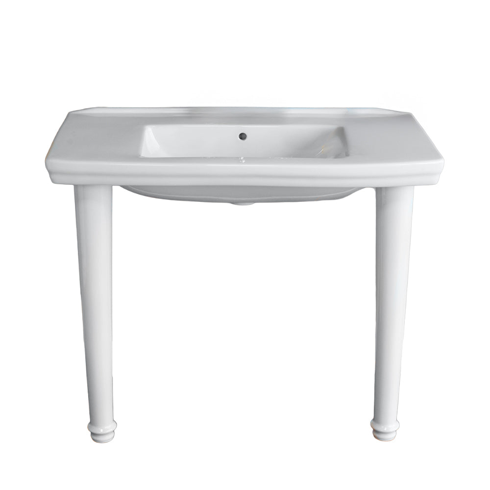 Strom Living Fireclay Large Modern Style Console Sink with Legs in White