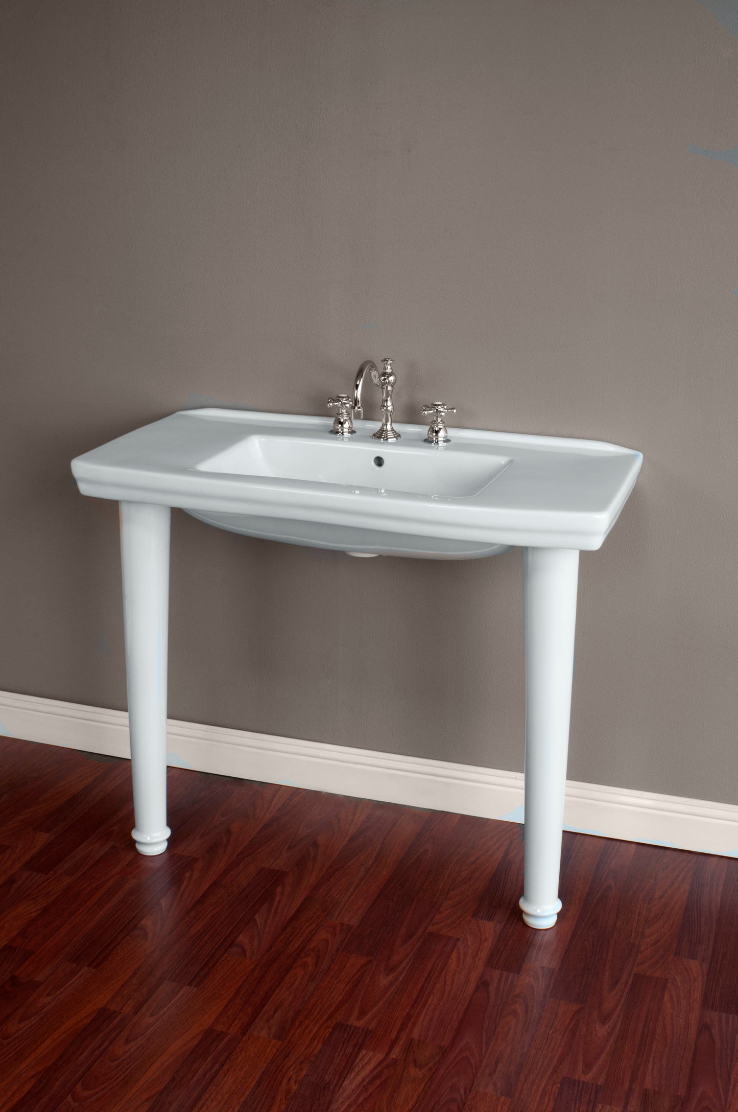 Strom Living Fireclay Large Modern Style Console Sink with Legs in White