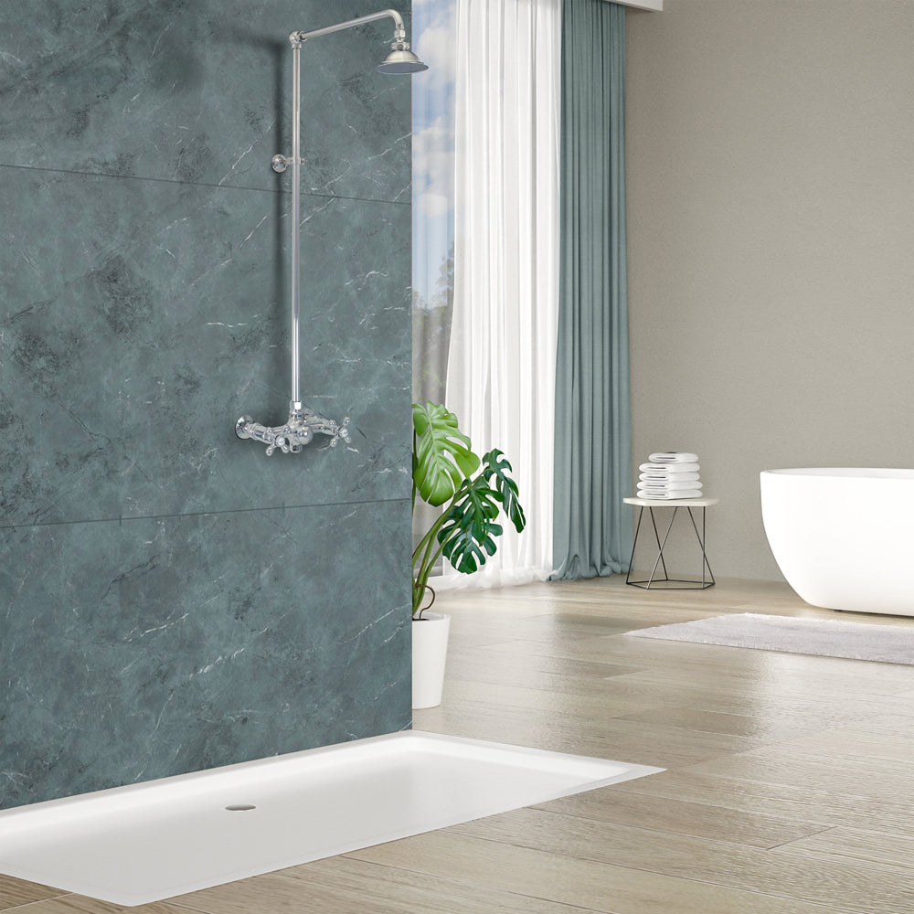 Outdoor Exposed Shower System Wall Mounted Set with 12" Shower Head and Cross Handles in Chrome