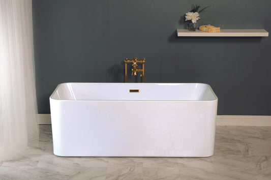 Strom Living St. Claire 60" Freestanding Rounded Rectangular Acrylic Tub without Faucet Holes and with Integrated Drain