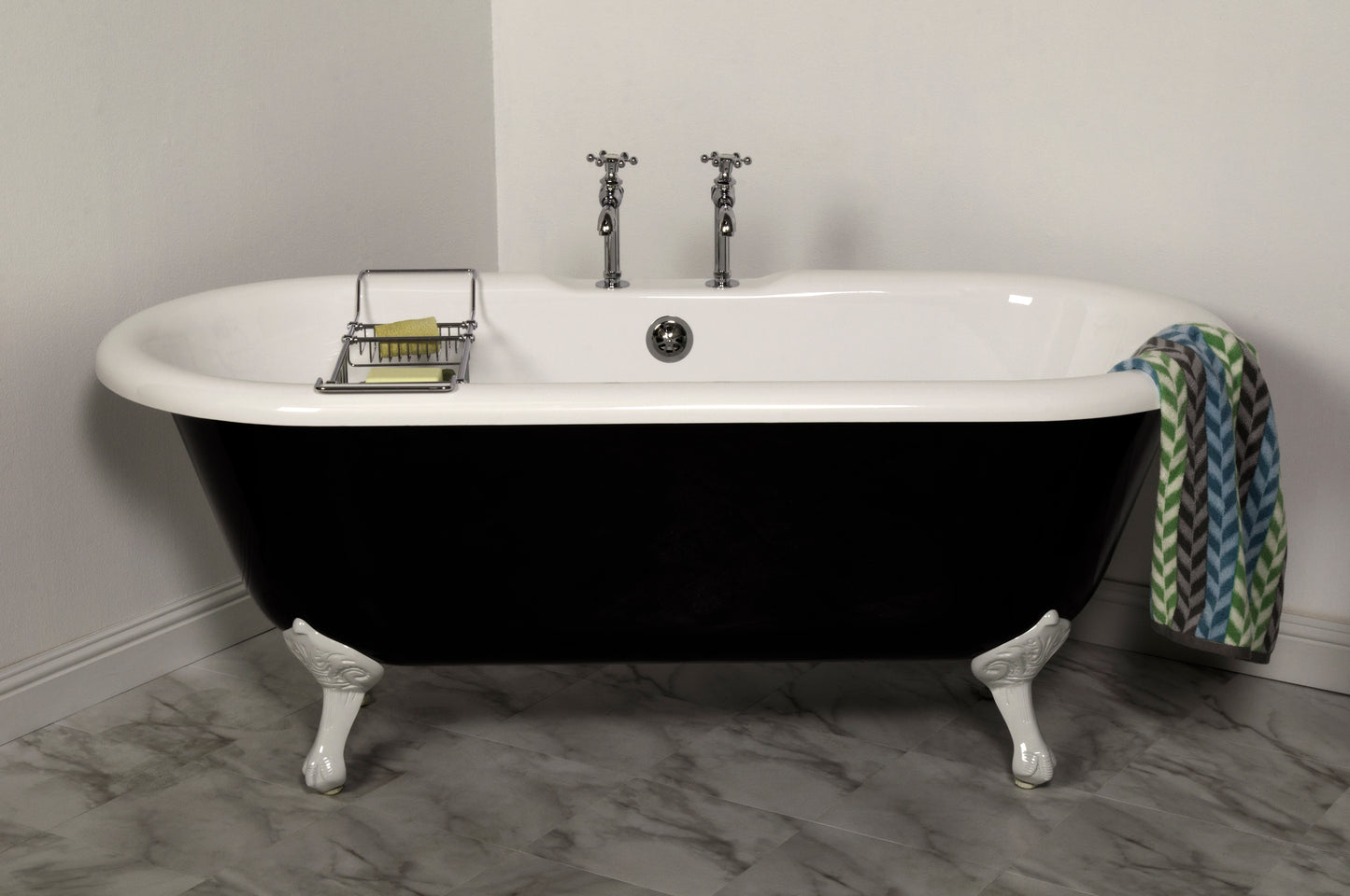 Strom Living Black and White 66" Double Ended Clawfoot Acrylic Tub with 7" Deck Mount Faucet Holes