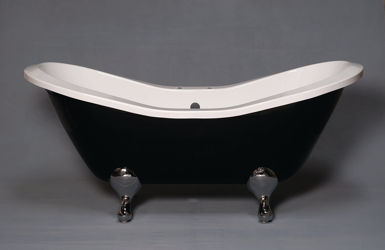 Strom Living Alpine Black and White 6' Double Slipper Peg Leg Acrylic Tub without Faucet Holes
