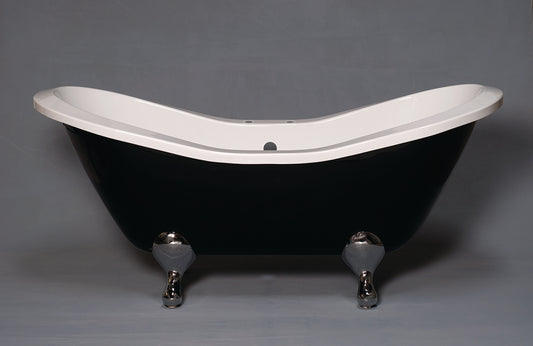 Strom Living Alpine Black and White 6' Double Slipper Peg Leg Acrylic Tub without Faucet Holes
