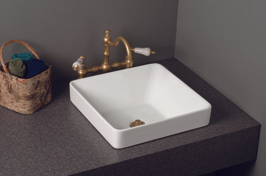 Strom Living Fireclay Square Semi Drop-In Sink in Gloss White