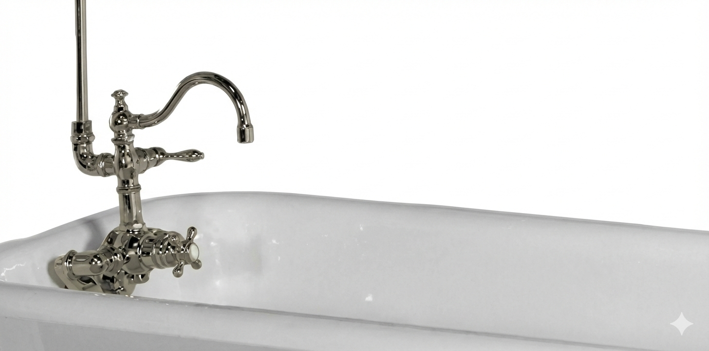 A Brass vintage style faucet on a clawfoot tub  
