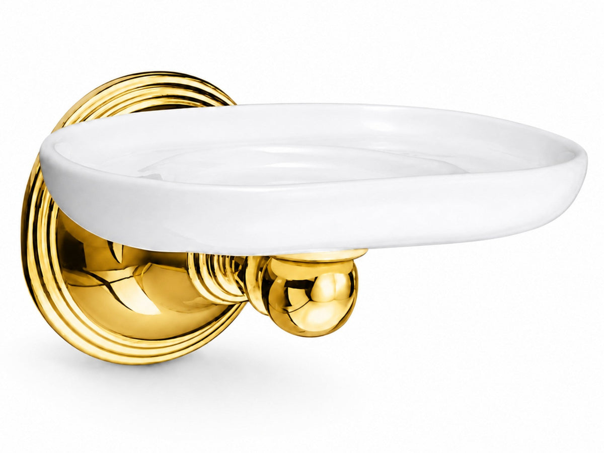 St. Lawrence wall-mounted porcelain holder in brass, close-up