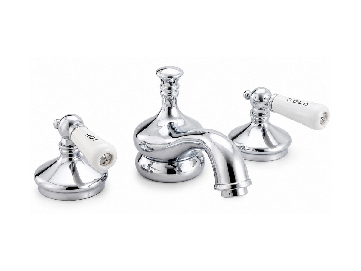 Sacramento widespread faucet with porcelain lever handles in chrome