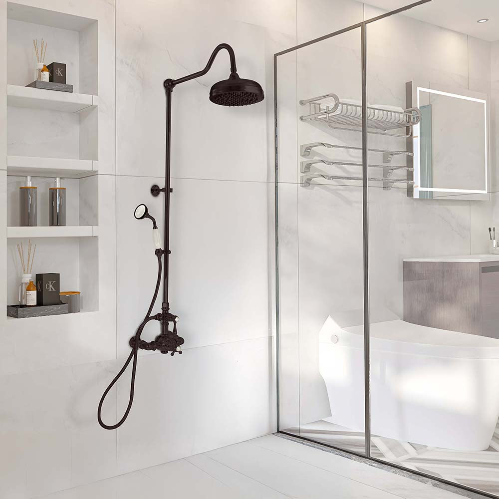 Strom Living Exposed Thermostatic Shower System Wall Mounted with 1.75 GPM Handshower and Lever/Cross Handles
