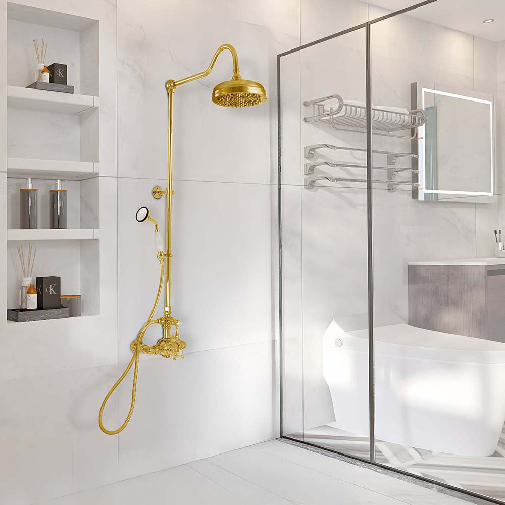 Strom Living Exposed Thermostatic Shower System Wall Mounted with 1.75 GPM Handshower and Lever/Cross Handles