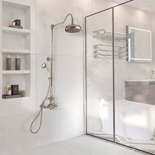 Strom Living Exposed Thermostatic Shower System Wall Mounted with 1.75 GPM Handshower and Lever/Cross Handles