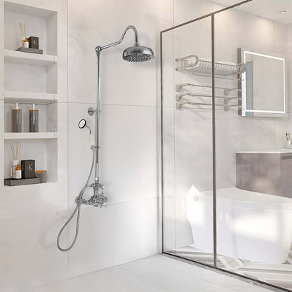 Strom Living Exposed Thermostatic Shower System Wall Mounted with 1.75 GPM Handshower and Lever/Cross Handles