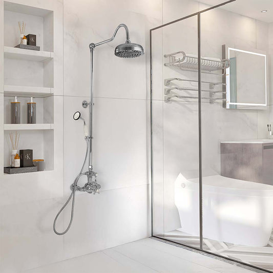 Strom Living Exposed Thermostatic Shower System Wall Mounted with 1.75 GPM Handshower and Lever/Cross Handles