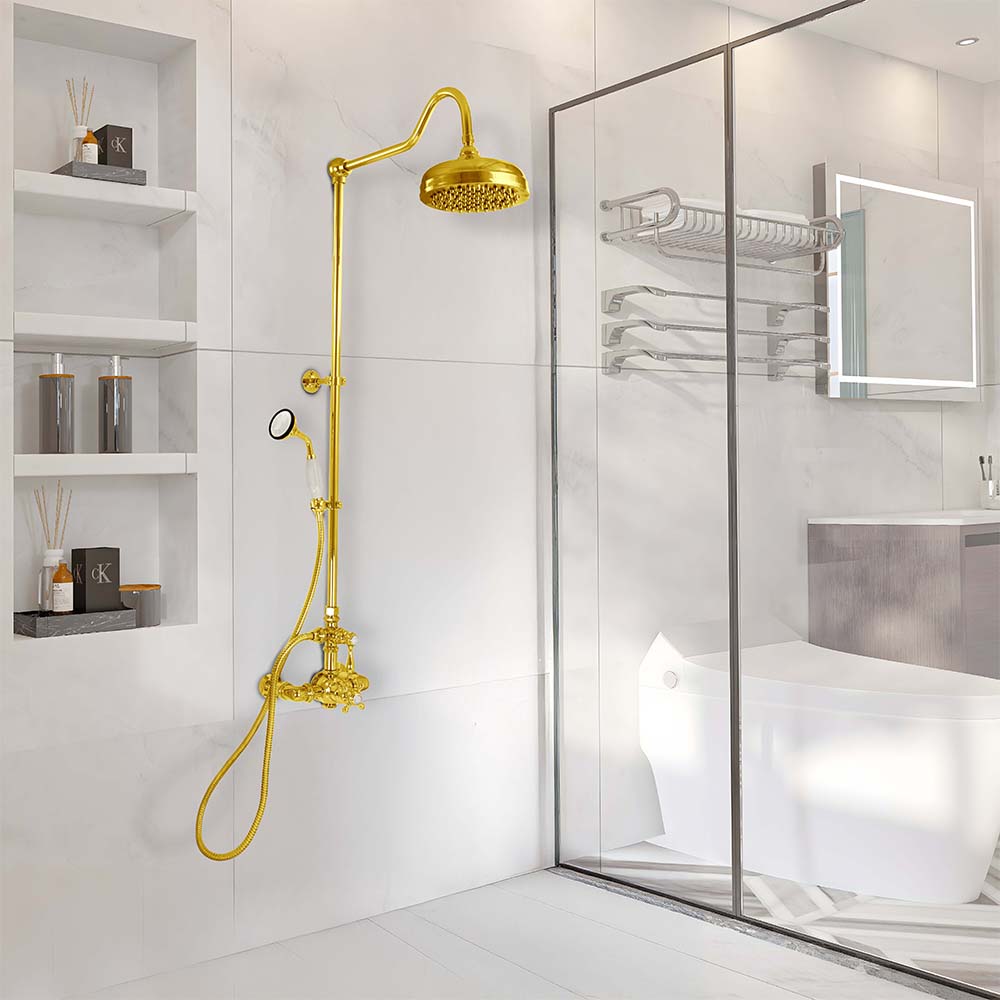 Strom Living Exposed Thermostatic Shower System Wall Mounted with 1.75 GPM Handshower and Lever/Cross Handles
