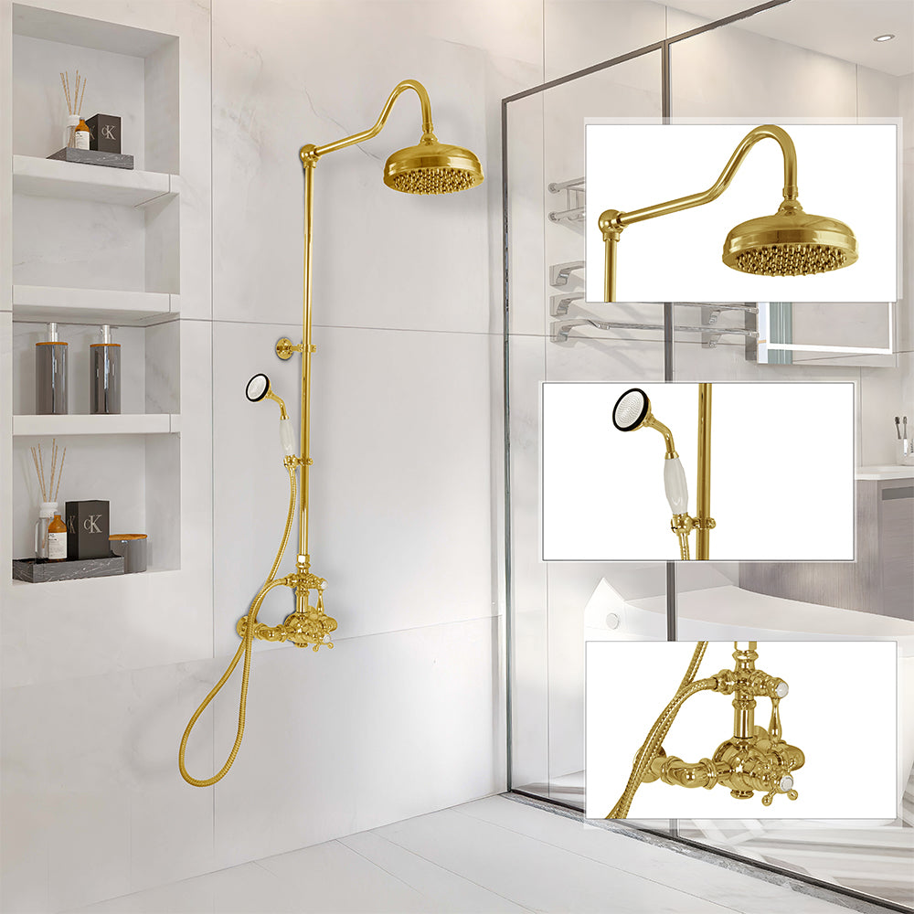Strom Living Exposed Thermostatic Shower System Wall Mounted with 1.75 GPM Handshower and Lever/Cross Handles
