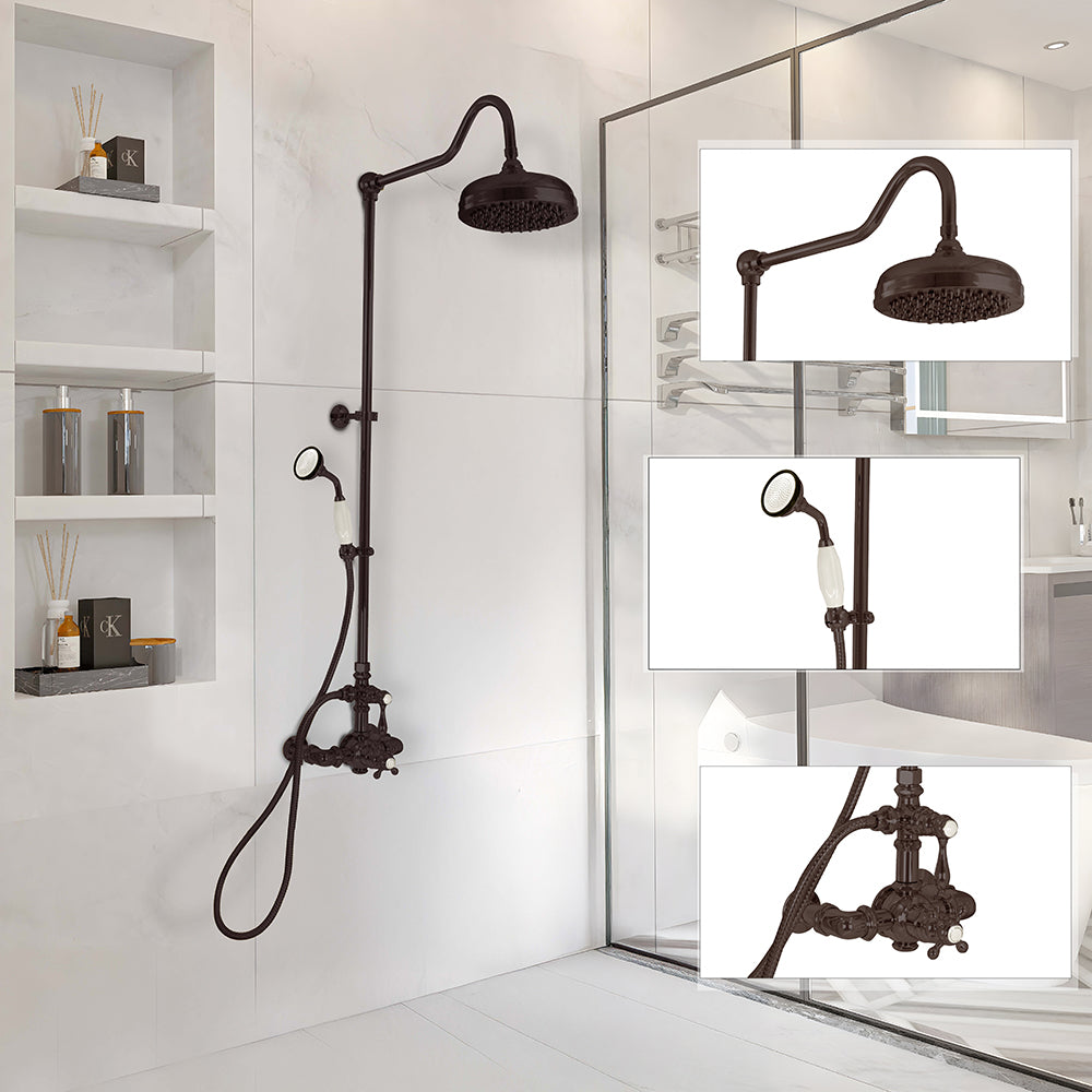 Strom Living Exposed Thermostatic Shower System Wall Mounted with 1.75 GPM Handshower and Lever/Cross Handles