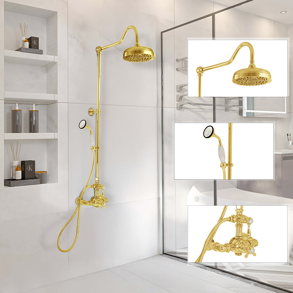 Strom Living Exposed Thermostatic Shower System Wall Mounted with 1.75 GPM Handshower and Lever/Cross Handles