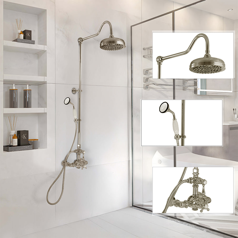 Strom Living Exposed Thermostatic Shower System Wall Mounted with 1.75 GPM Handshower and Lever/Cross Handles