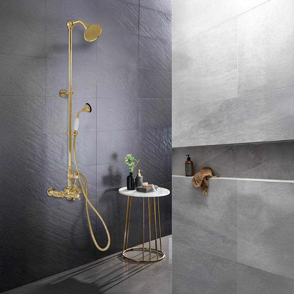 Exposed Thermostatic Shower System Wall Mounted with 1.75GPM Handshower and Lever/Cross Handles