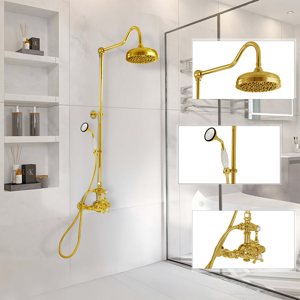 Strom Living Exposed Thermostatic Shower System Wall Mounted with 1.75 GPM Handshower and Lever/Cross Handles