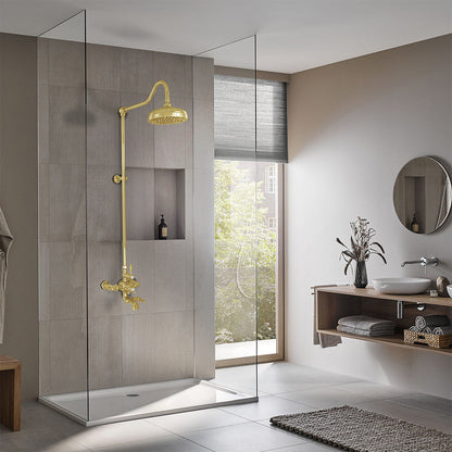 Exposed Thermostatic Shower System Wall Mounted with 1.75 GPM Spout Lever/Cross Handles