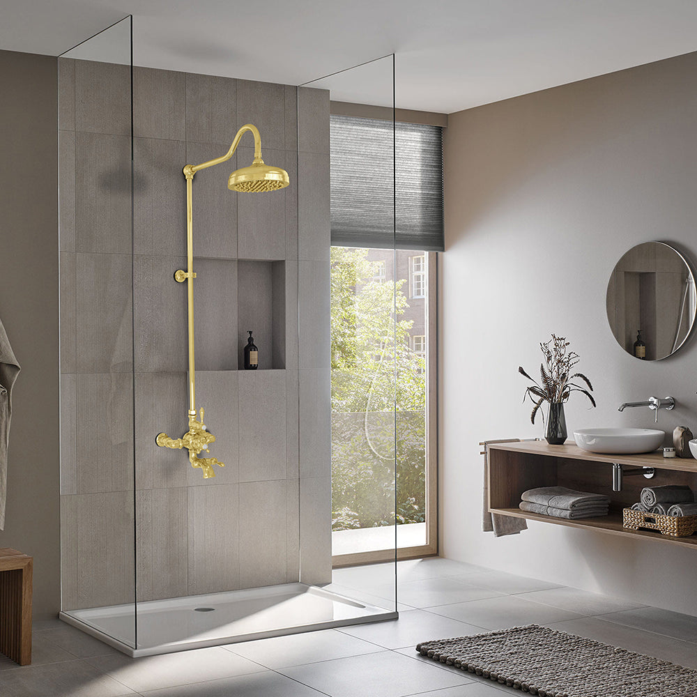 Exposed Thermostatic Shower System Wall Mounted with 1.75 GPM Spout Lever/Cross Handles