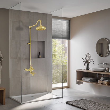 Exposed Thermostatic Shower System Wall Mounted with 1.75 GPM Spout Lever/Cross Handles