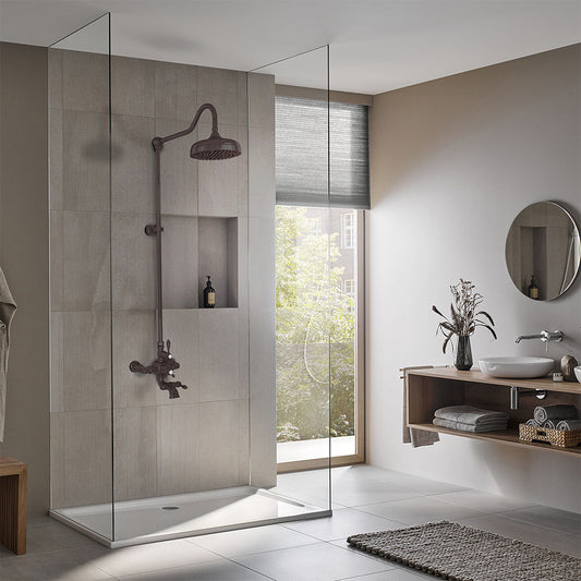 Exposed Thermostatic Shower System Wall Mounted with 1.75 GPM Spout Lever/Cross Handles