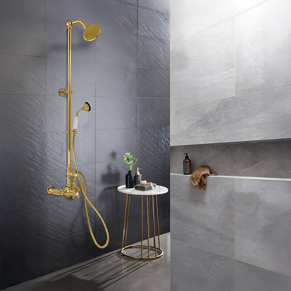 Exposed Thermostatic Shower System Wall Mounted with 1.75GPM Handshower and Lever/Cross Handles