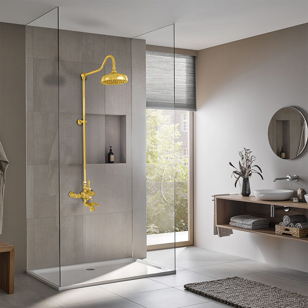 Exposed Thermostatic Shower System Wall Mounted with 1.75 GPM Spout Lever/Cross Handles