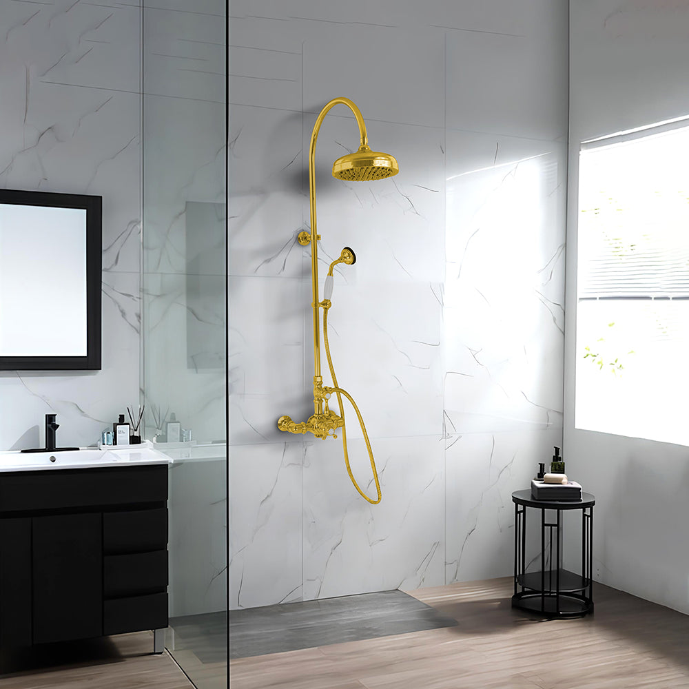 Exposed Thermostatic Shower System Wall Mounted with 1.75GPM Handshower and Lever/Cross Handles