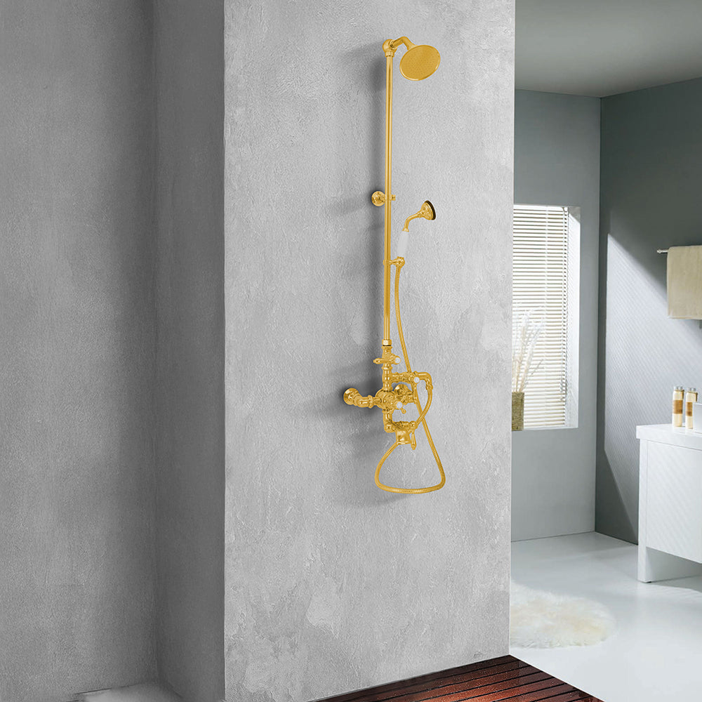 Exposed Thermostatic Shower System 64 1/2" Wall Mounted with 1.75 GPM Handshower and Lever/Cross Handles
