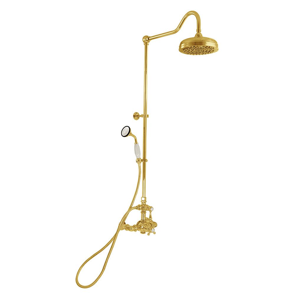 Strom Living Exposed Thermostatic Shower System Wall Mounted with 1.75 GPM Handshower and Lever/Cross Handles