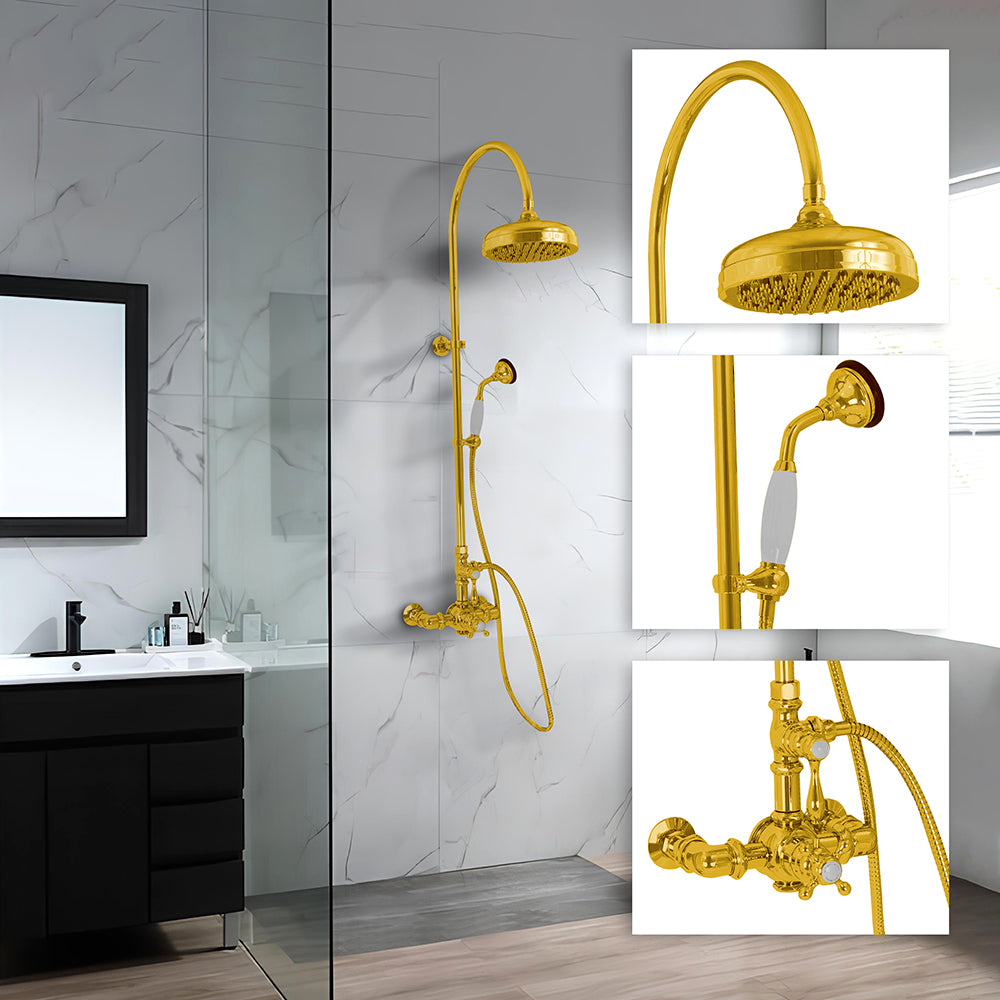 Exposed Thermostatic Shower System Wall Mounted with 1.75GPM Handshower and Lever/Cross Handles